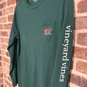 Vineyard Vines Forest Green Long-Sleeve Pocket Tee with Sleeve Logo